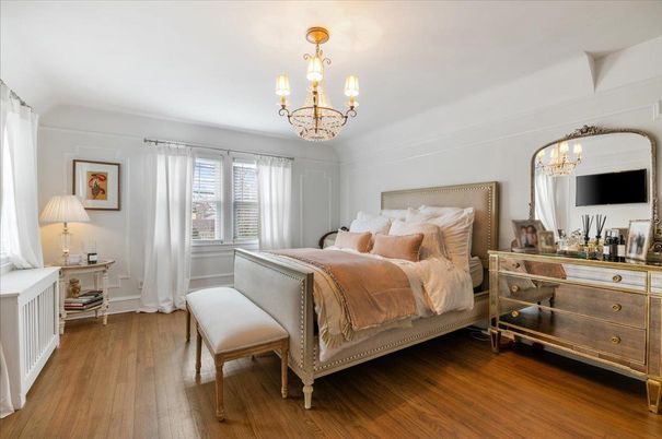 Bedroom, Chandelier, Interior, Wood Texture Flooring