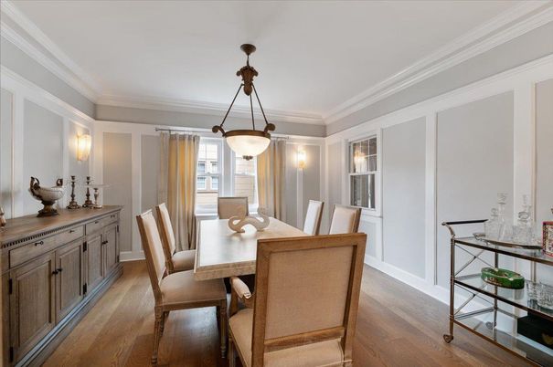 Dining room, Interior, Pendant Lights, Wood Texture Flooring