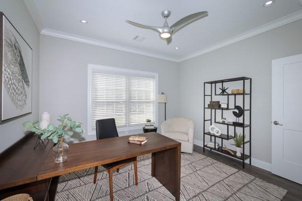 Home Office, Interior, Recessed Lighting, Wood Texture Flooring