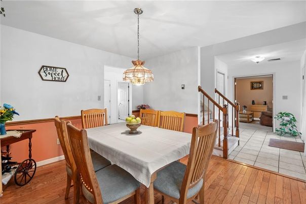 Dining room, Interior, Pendant Lights, Wood Texture Flooring