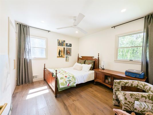 Bedroom, Interior, Recessed Lighting, Wood Texture Flooring