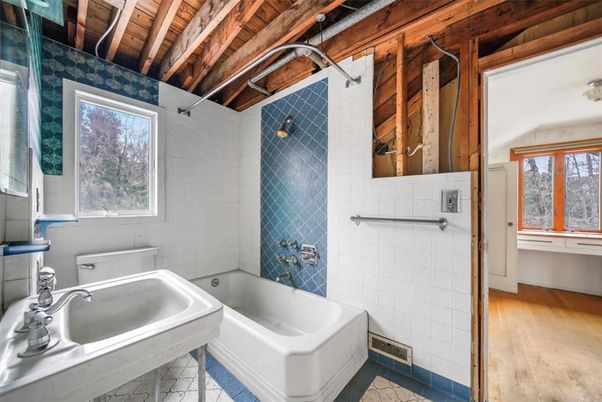 Bathroom, Interior, Wooden Beams, Wooden Ceilings, Wood Texture Flooring
