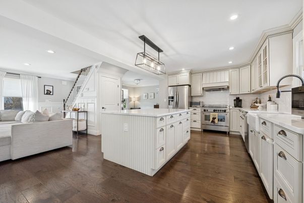 Interior, Kitchen, Living room, Pendant Lights, Recessed Lighting, Stainless Steel Appliances, Wood Texture Flooring