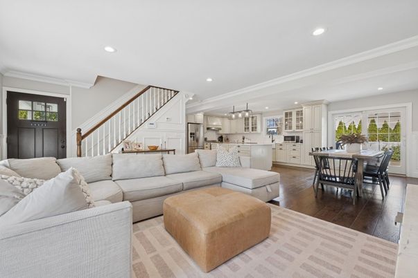 Dining room, Interior, Kitchen, Living room, Pendant Lights, Recessed Lighting, Stainless Steel Appliances, Wood Texture Flooring