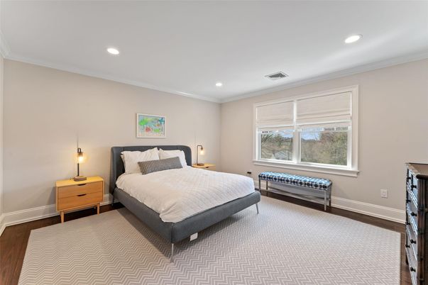 Bedroom, Interior, Recessed Lighting, Wood Texture Flooring