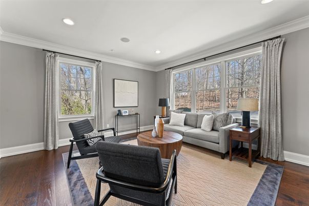 Interior, Living room, Recessed Lighting, Wood Texture Flooring