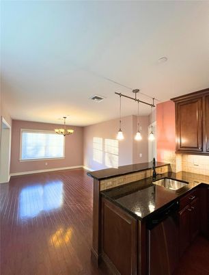 Chandelier, Empty room, Interior, Pendant Lights, Wood Texture Flooring