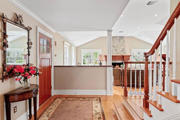 Fireplace, Interior, Recessed Lighting, Wood Texture Flooring