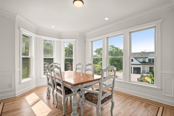 Dining room, Interior, Recessed Lighting, Wood Texture Flooring