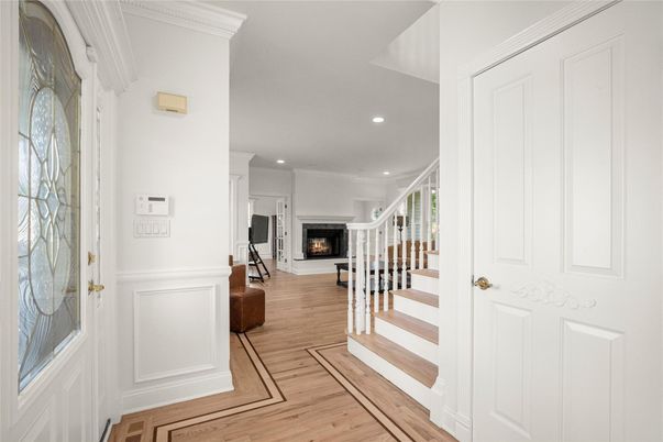Fireplace, Interior, Recessed Lighting, Wood Texture Flooring