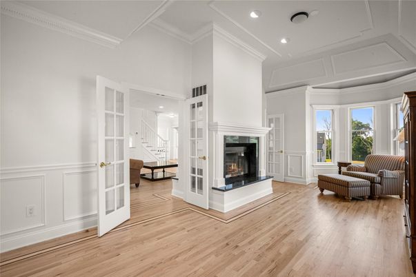 Fireplace, Interior, Recessed Lighting, Wood Texture Flooring