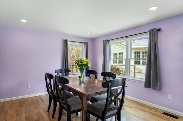 Dining room, Interior, Recessed Lighting, Wood Texture Flooring