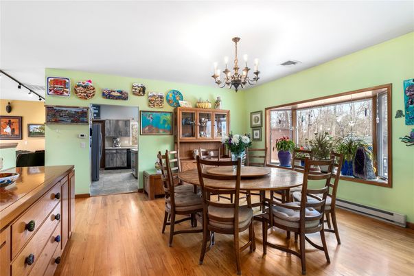 Chandelier, Dining room, Fireplace, Interior, Wood Texture Flooring