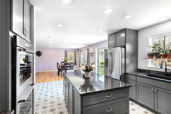 Dining room, Interior, Kitchen, Recessed Lighting, Stainless Steel Appliances, Wood Texture Flooring