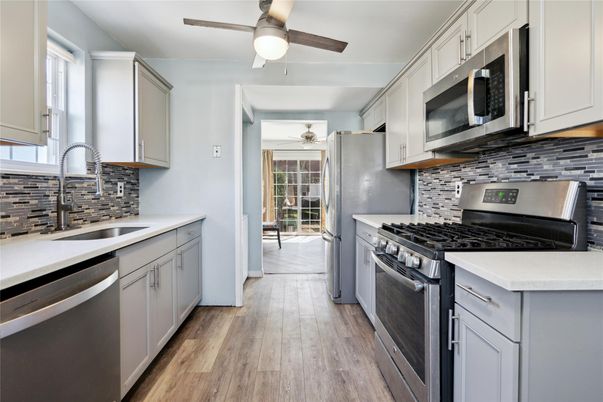 Interior, Kitchen, Stainless Steel Appliances, Wood Texture Flooring