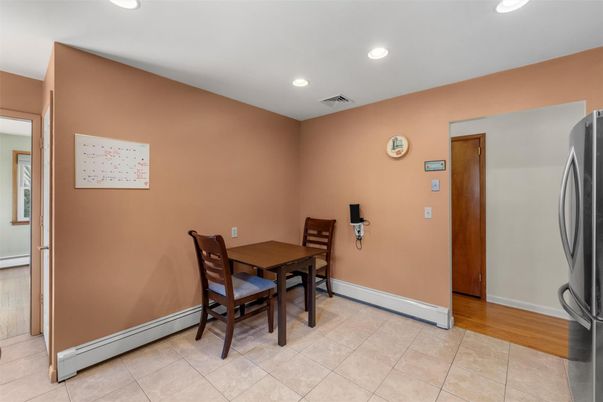 Dining room, Interior, Recessed Lighting, Wood Texture Flooring