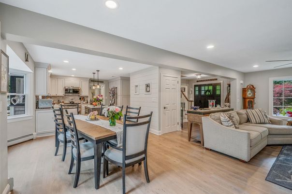 Dining room, Interior, Kitchen, Living room, Pendant Lights, Recessed Lighting, Wood Texture Flooring