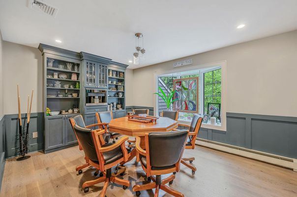 Home Office, Interior, Pendant Lights, Recessed Lighting, Wood Texture Flooring