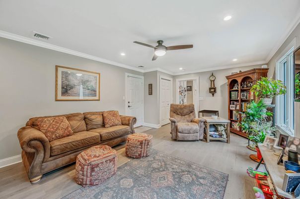 Interior, Living room, Recessed Lighting, Wood Texture Flooring