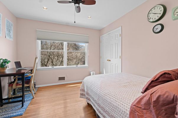 Bedroom, Home Office, Interior, Recessed Lighting, Wood Texture Flooring