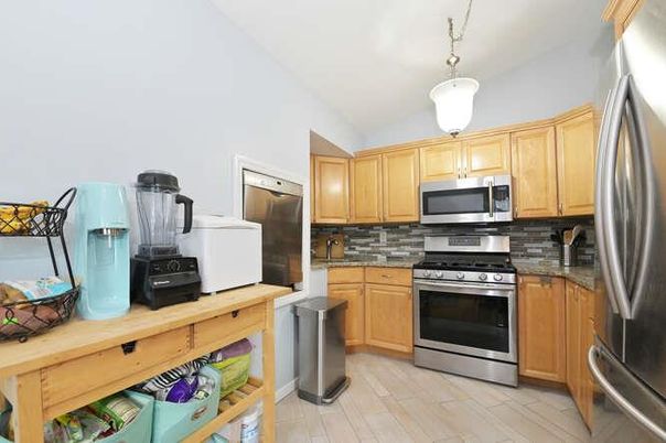 Interior, Kitchen, Pendant Lights, Stainless Steel Appliances, Wood Texture Flooring