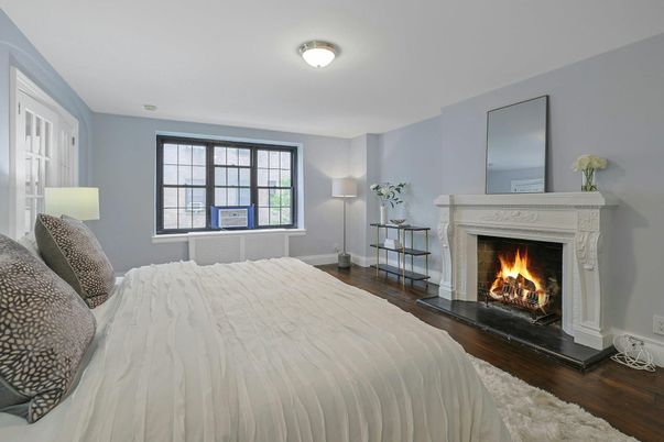 Bedroom, Fireplace, Interior, Wood Texture Flooring