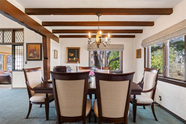Chandelier, Dining room, Interior, Wooden Beams