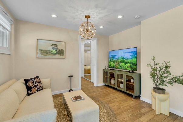 Chandelier, Interior, Living room, Recessed Lighting, Wood Texture Flooring