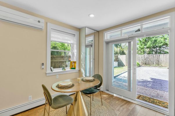 Dining room, Interior, Recessed Lighting, Wood Texture Flooring