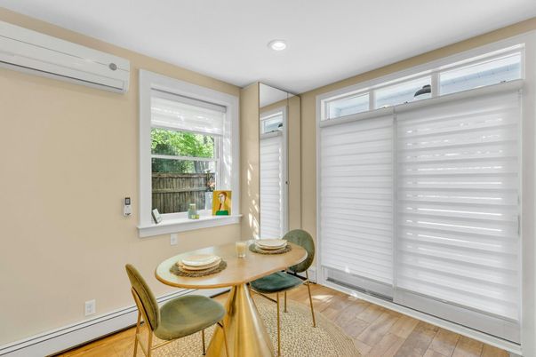 Dining room, Interior, Recessed Lighting, Wood Texture Flooring