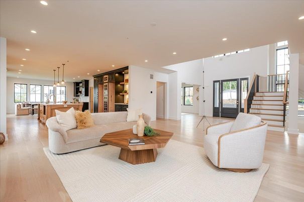Interior, Kitchen, Living room, Pendant Lights, Recessed Lighting, Wood Texture Flooring