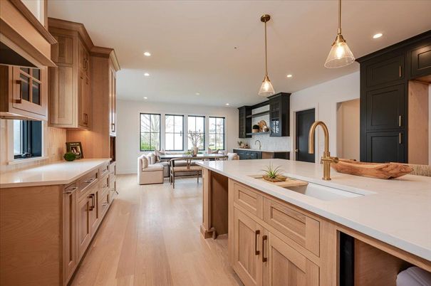 Interior, Kitchen, Living room, Pendant Lights, Recessed Lighting, Wood Texture Flooring