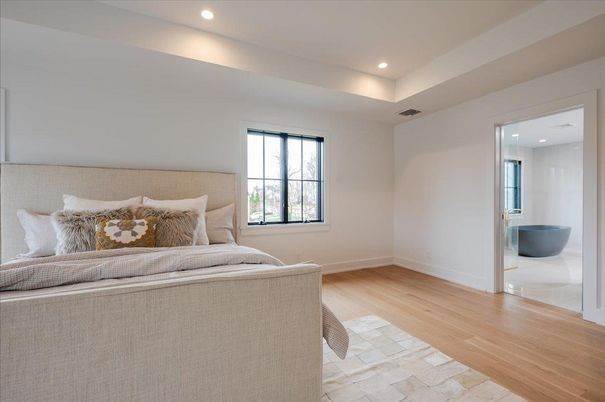 Bedroom, Interior, Recessed Lighting, Wood Texture Flooring