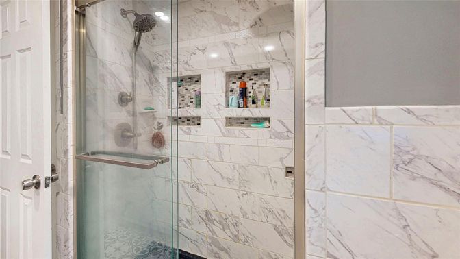 Bathroom, Glass Shower, Interior, Marble Walls