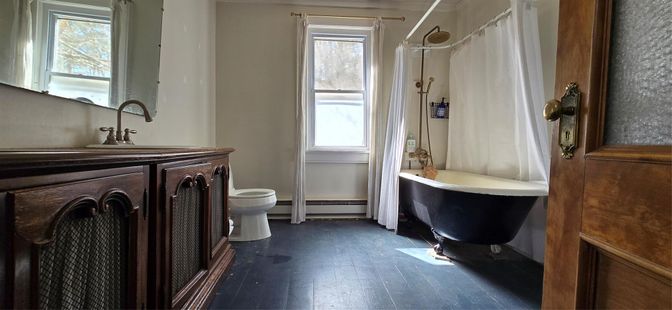 Bathroom, Free Standing Baths, Interior, Wood Texture Flooring