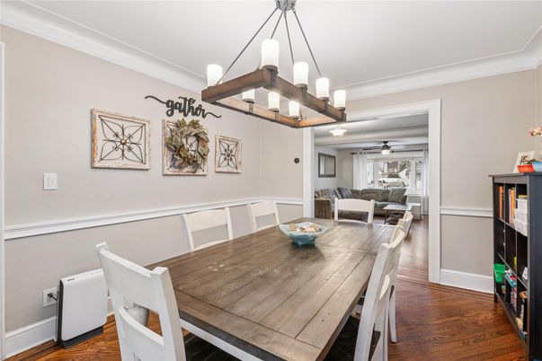 Dining room, Interior, Living room, Pendant Lights, Wood Texture Flooring