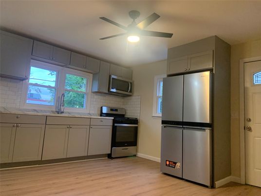 Interior, Kitchen, Stainless Steel Appliances, Wood Texture Flooring