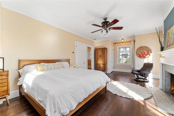 Bedroom, Fireplace, Interior, Wood Texture Flooring