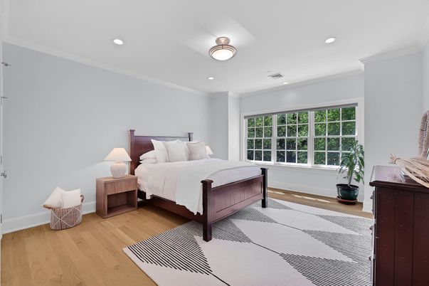 Bedroom, Interior, Recessed Lighting, Wood Texture Flooring