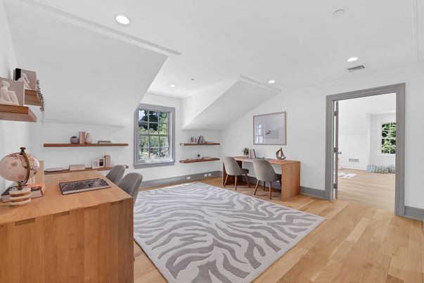 Home Office, Interior, Recessed Lighting, Wood Texture Flooring