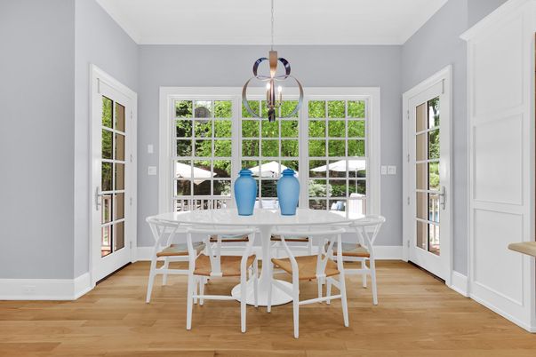 Dining room, Interior, Pendant Lights, Wood Texture Flooring