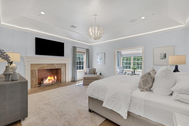 Bedroom, Chandelier, Fireplace, Interior, Recessed Lighting