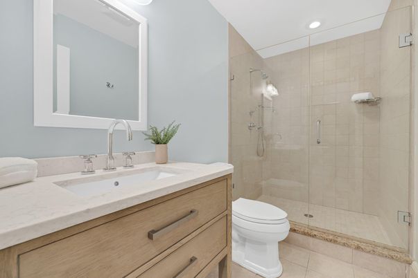 Bathroom, Glass Shower, Interior, Recessed Lighting