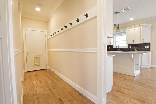 Interior, Kitchen, Pendant Lights, Recessed Lighting, Wood Texture Flooring