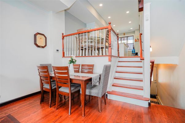 Dining room, Interior, Recessed Lighting, Wood Texture Flooring