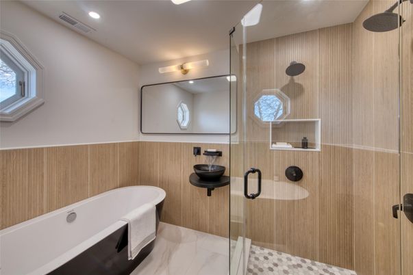 Bathroom, Glass Shower, Interior, Marble, Recessed Lighting