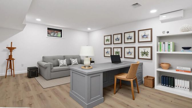 Home Office, Interior, Recessed Lighting, Wood Texture Flooring