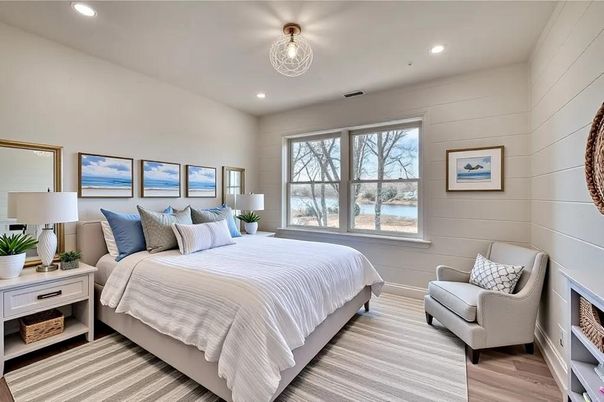 Bedroom, Interior, Recessed Lighting, Water, Wood Texture Flooring