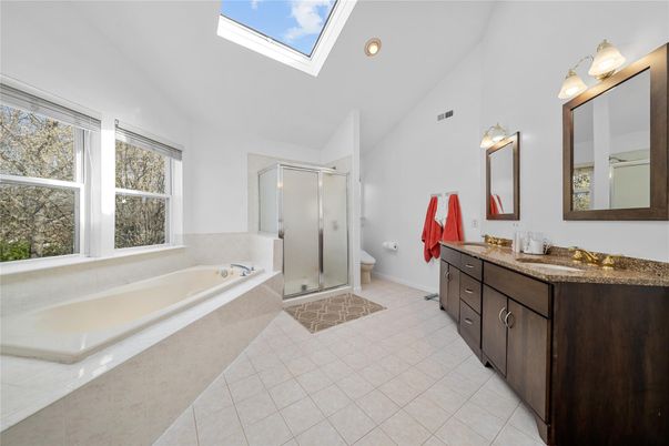 Bathroom, Dual Sink Vanities, Glass Shower, Interior, Recessed Lighting