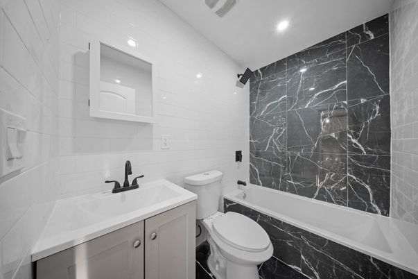 Bathroom, Interior, Marble Walls, Recessed Lighting